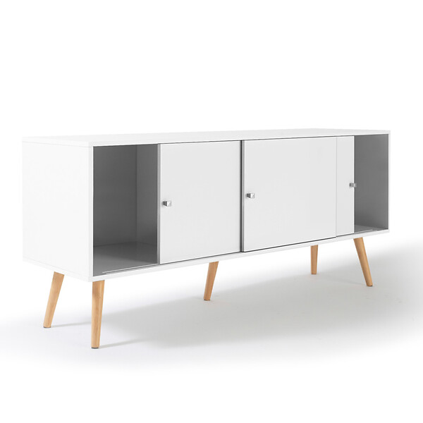 ID MARKET - Buffet bas scandinave 135 cm EFFIE 3 portes bois blanc - large