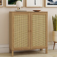 ID MARKET - Buffet d'appoint vintage 2 portes 70 cm HANAE effet naturel cannage - vignette