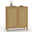 ID MARKET - Buffet d'appoint vintage 2 portes 70 cm HANAE effet naturel cannage - vignette