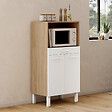 ID MARKET - Buffet mi-haut de cuisine  pour micro-onde 60 cm CINA 1 tiroir 2 portes façon hêtre et blanc - vignette