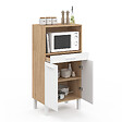 ID MARKET - Buffet mi-haut de cuisine  pour micro-onde 60 cm CINA 1 tiroir 2 portes façon hêtre et blanc - vignette
