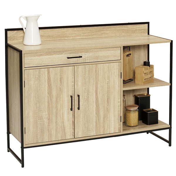 ID MARKET - Buffet bas de cuisine 120 CM DETROIT plan de travail H.83 CM 2 portes + tiroir design industriel - large