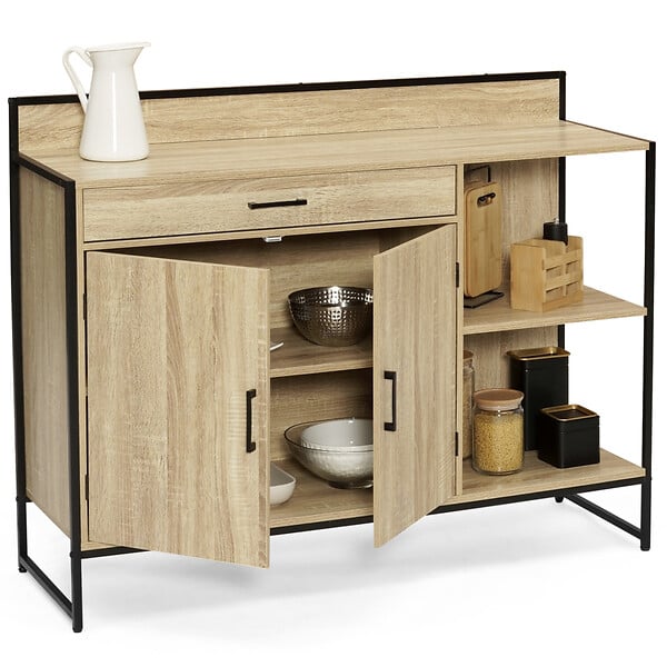 ID MARKET - Buffet bas de cuisine 120 CM DETROIT plan de travail H.83 CM 2 portes + tiroir design industriel - large