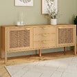 ID MARKET - Buffet bas 140 cm EDHEN 2 portes et 3 tiroirs bois et cannage - vignette