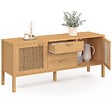 ID MARKET - Buffet bas 140 cm EDHEN 2 portes et 3 tiroirs bois et cannage - vignette