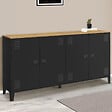 ID MARKET - Buffet 160cm ESTER 4 portes en métal noir plateau bois design industriel - vignette