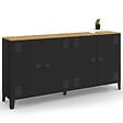 ID MARKET - Buffet 160cm ESTER 4 portes en métal noir plateau bois design industriel - vignette