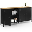 ID MARKET - Buffet 160cm ESTER 4 portes en métal noir plateau bois design industriel - vignette