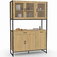 ID MARKET - Buffet de cuisine vitré 120 CM DETROIT meuble vaisselier 6 portes design industriel + tiroir - vignette