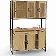 ID MARKET - Buffet de cuisine vitré 120 CM DETROIT meuble vaisselier 6 portes design industriel + tiroir - vignette
