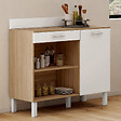 ID MARKET - Buffet bas de cuisine 100 cm CINA plan de travail H.83 cm 1 porte + 1 tiroir façon hêtre et blanc - vignette