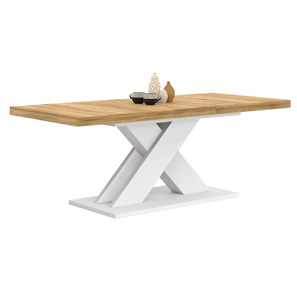ID MARKET - Table à manger extensible rectangle ALICIA 6-10 personnes bois et blanc 160-200 cm - large