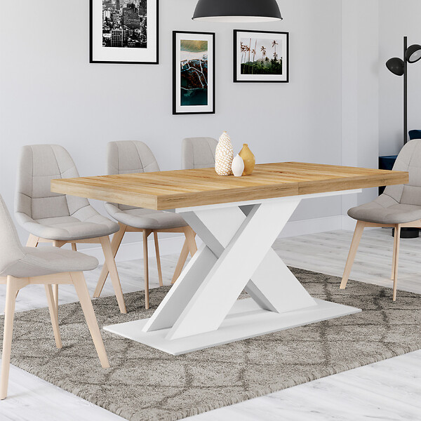 ID MARKET - Table à manger extensible rectangle ALICIA 6-10 personnes bois et blanc 160-200 cm - large