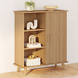 ID MARKET - Buffet d'appoint 3 étagères et placard 70 cm JULIETTE effet lattes tasseau bois - vignette