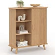 ID MARKET - Buffet d'appoint 3 étagères et placard 70 cm JULIETTE effet lattes tasseau bois - vignette