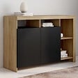 ID MARKET - Buffet 110 cm MALO bois façon hêtre et portes noires - vignette