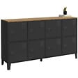 ID MARKET - Buffet casier 139 cm ESTER 8 portes en métal noir plateau bois design industriel - vignette