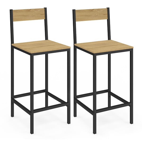ID MARKET - Lot de 2 tabourets de bar DETROIT avec dossier chaise de cuisine design industriel - large