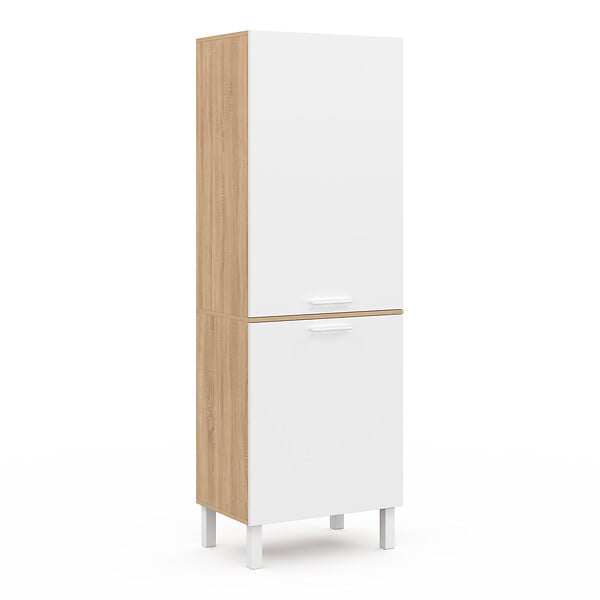 ID MARKET - Colonne de cuisine 60 cm CINA 2 portes façon hêtre et blanc - large