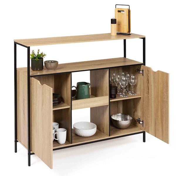 ID MARKET - Meuble de bar avec portes et étagères DETROIT design industriel - large