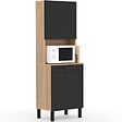 ID MARKET - Buffet de cuisine 60 CM CINA 2 portes + tiroir façon hêtre et noir - vignette