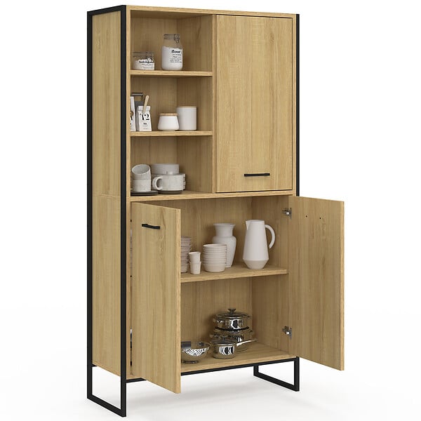ID MARKET - Buffet haut H. 160 cm DETROIT 3 portes design industriel - large