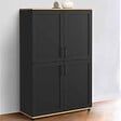 ID MARKET - Buffet haut H. 125 cm VITO 4 portes noir et bois - vignette