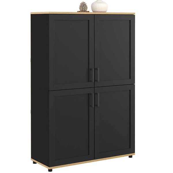 ID MARKET - Buffet haut H. 125 cm VITO 4 portes noir et bois - large
