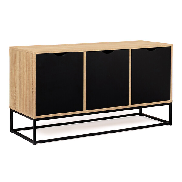 ID MARKET - Buffet bas 113 cm BOSTON 3 portes noires design industriel - large