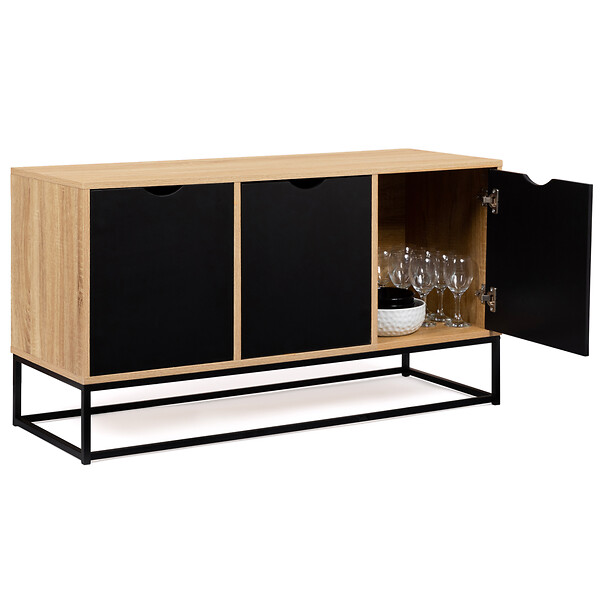 ID MARKET - Buffet bas 113 cm BOSTON 3 portes noires design industriel - large