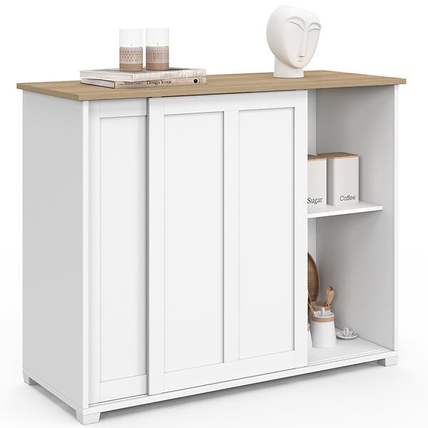 ID MARKET - Buffet 100 cm JANGO 2 portes coulissantes blanc et plateau bois - large