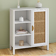 ID MARKET - Buffet d'appoint 3 étagères et placard 70 cm EDHEN bois blanc et cannage - vignette