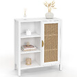 ID MARKET - Buffet d'appoint 3 étagères et placard 70 cm EDHEN bois blanc et cannage - vignette