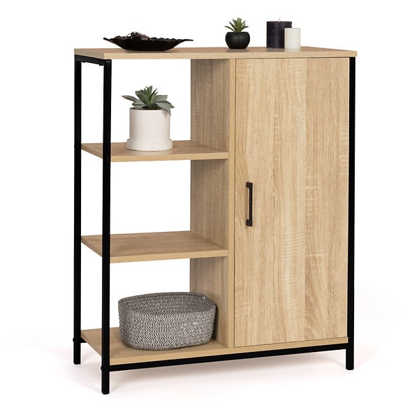ID MARKET - Buffet d'appoint 3 étagères et placard 70 cm DETROIT design industriel - large
