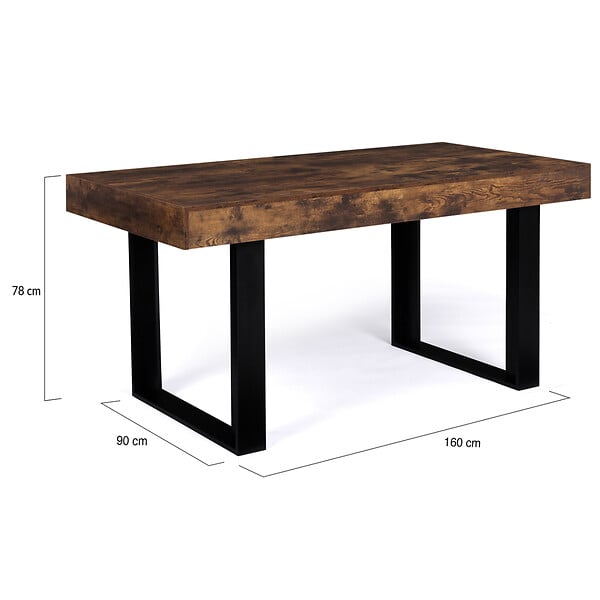 ID MARKET - Table à manger rectangle PHOENIX 6 personnes bois effet vieilli et noir 160 cm - large