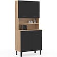 ID MARKET - Buffet de cuisine 80 CM CINA 4 portes + tiroir façon hêtre et noir - vignette