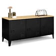 ID MARKET - Buffet bas 113 cm ESTER 3 portes métal noir plateau bois design industriel - vignette