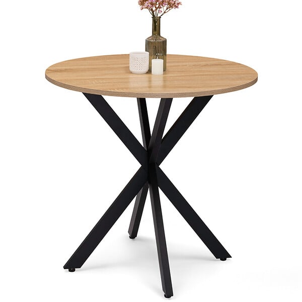 ID MARKET - Table à manger ronde ALIX 4 personnes pied araignée bois et noir 80 cm - large