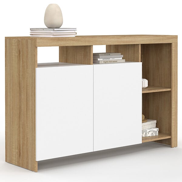 ID MARKET - Buffet 110 cm MALO bois et portes blanches - large
