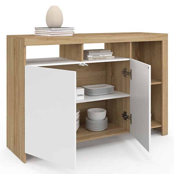 ID MARKET - Buffet 110 cm MALO bois et portes blanches - large