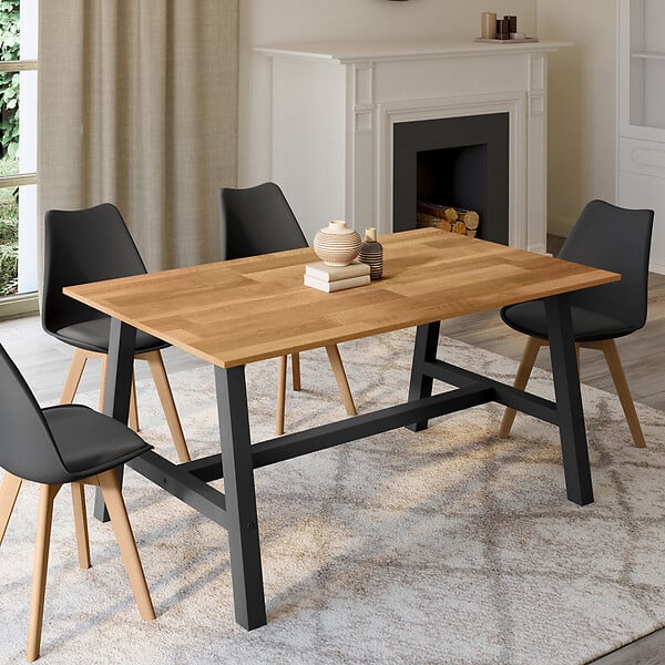 ID MARKET - Table à manger extensible rectangle MADELEINE 6-12 personnes bois et métal noir 160-240 cm - large