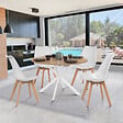ID MARKET - Table à manger ronde ALIX 6 personnes pied araignée bois et blanc 110 cm - vignette