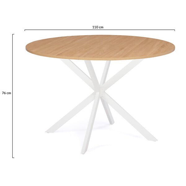 ID MARKET - Table à manger ronde ALIX 6 personnes pied araignée bois et blanc 110 cm - large