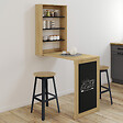 ID MARKET - Table murale pliable MACCHIA avec étagères et tableau craie 2 personnes bois et noir - vignette