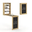 ID MARKET - Table murale pliable MACCHIA avec étagères et tableau craie 2 personnes bois et noir - vignette