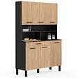 ID MARKET - Buffet de cuisine 120 CM CINA 6 portes + tiroir noir et façon hêtre - vignette