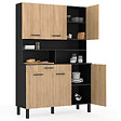 ID MARKET - Buffet de cuisine 120 CM CINA 6 portes + tiroir noir et façon hêtre - vignette