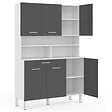 ID MARKET - Buffet de cuisine 120 CM CINA 6 portes + tiroir blanc et gris brillant - vignette