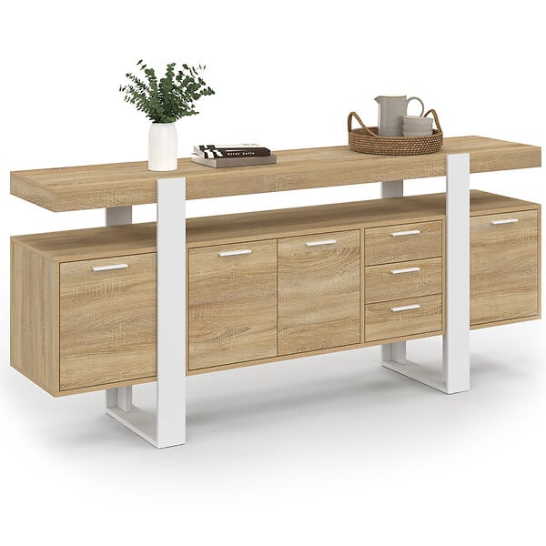 ID MARKET - Buffet 180 cm PHOENIX XXL 4 portes avec 3 tiroirs bois et blanc - large