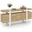 ID MARKET - Buffet 180 cm PHOENIX XXL 4 portes avec 3 tiroirs bois et blanc - vignette